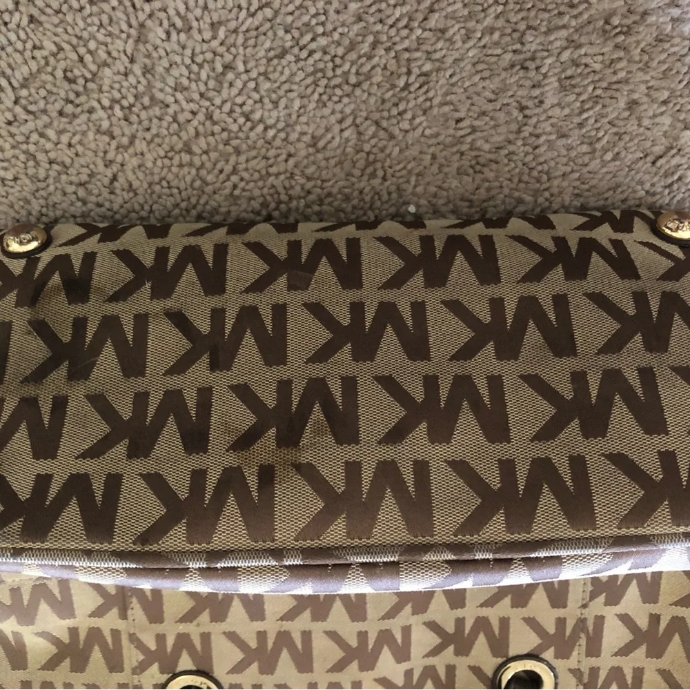 Michael Kors Brown Signature MK Logo Tote with Gold Hardware